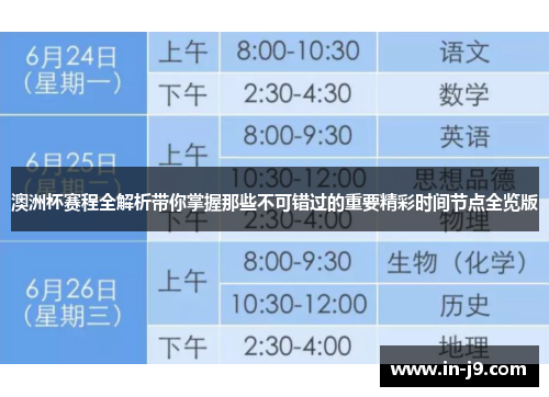 澳洲杯赛程全解析带你掌握那些不可错过的重要精彩时间节点全览版