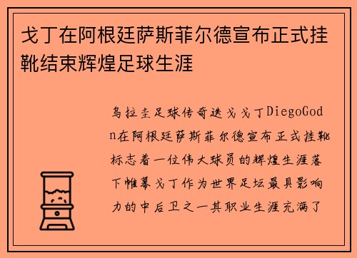 戈丁在阿根廷萨斯菲尔德宣布正式挂靴结束辉煌足球生涯 戈丁在阿根廷萨斯菲尔德宣布正式挂靴结束辉煌足球生涯