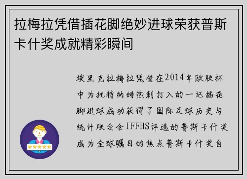 拉梅拉凭借插花脚绝妙进球荣获普斯卡什奖成就精彩瞬间